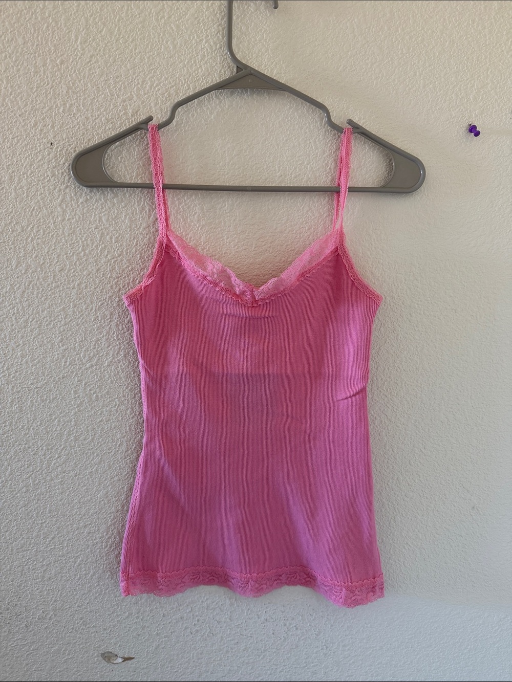 Brandy melville bubblegum Pink Lace-Trim tank top